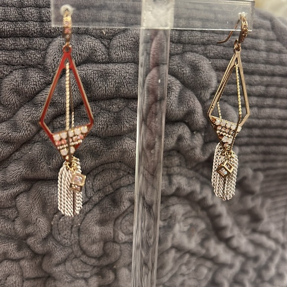 Designer Diamond in Diamond Opal Crystal with Fringe Earrings-Boutique - Picture 3 of 8